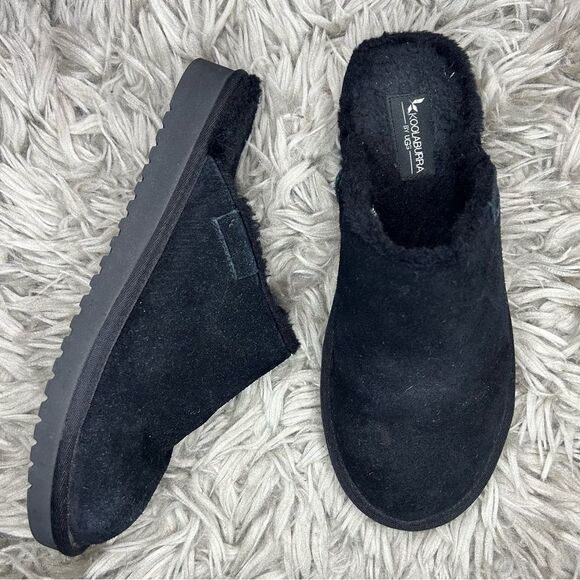 UGG Koolaburra Sonele black leather suede slip on slippers women’s shoe size 9 - Picture 2 of 8